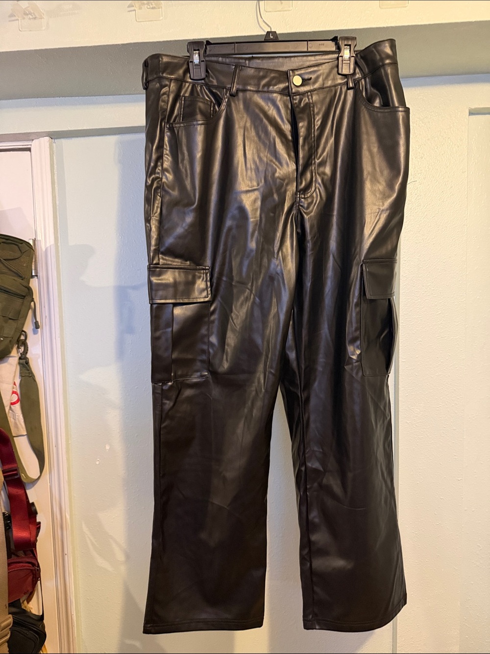 NWT Women’s  Black Faux Leather Cargo Pants